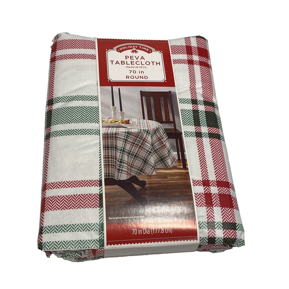 holiday time christmas‎ peva table cloth round 70 inches plaid